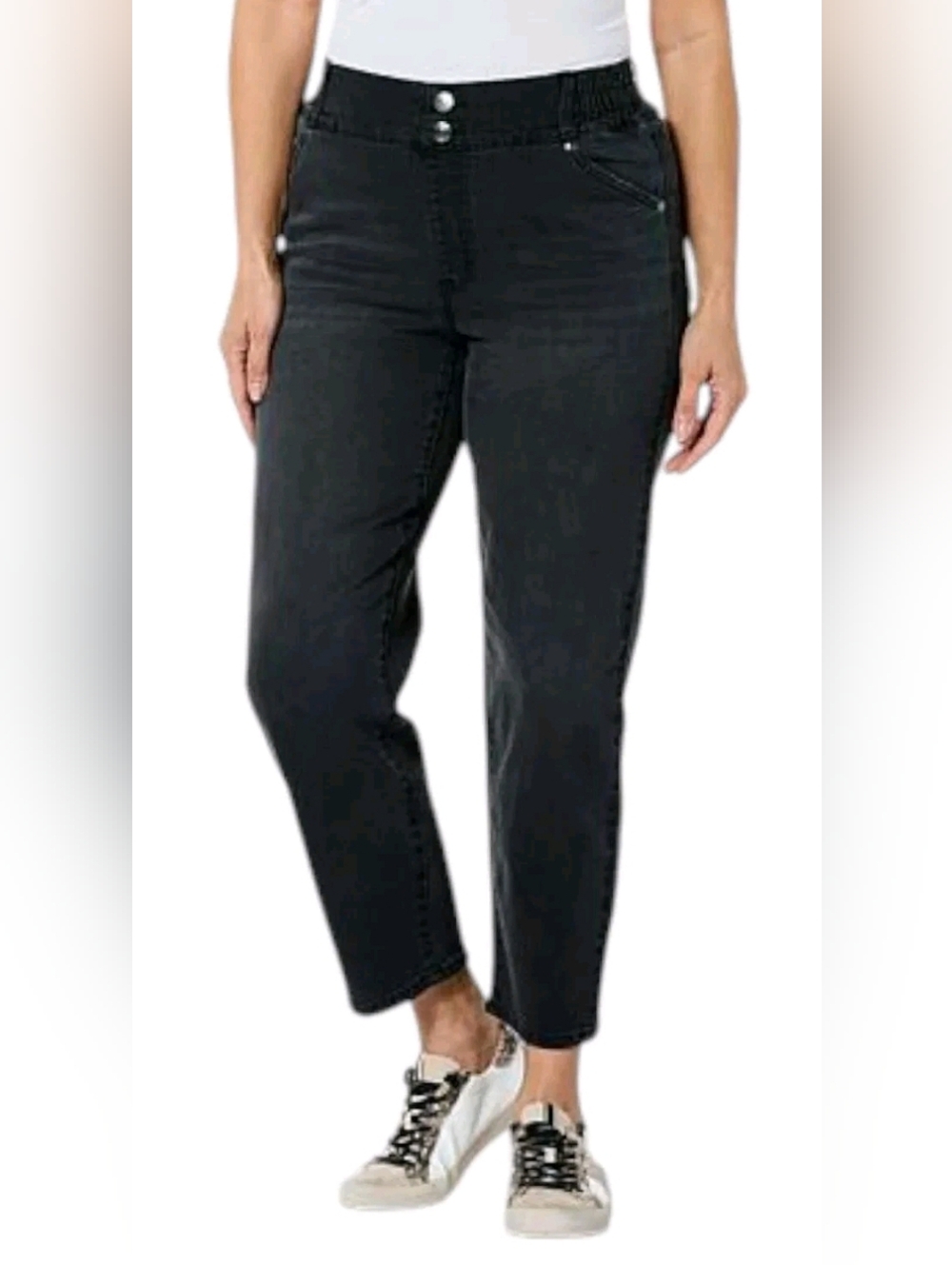 G by Giuliana Women's Denim Twill Elastic Waist Crop Jean Washed Black Sz 8 New
